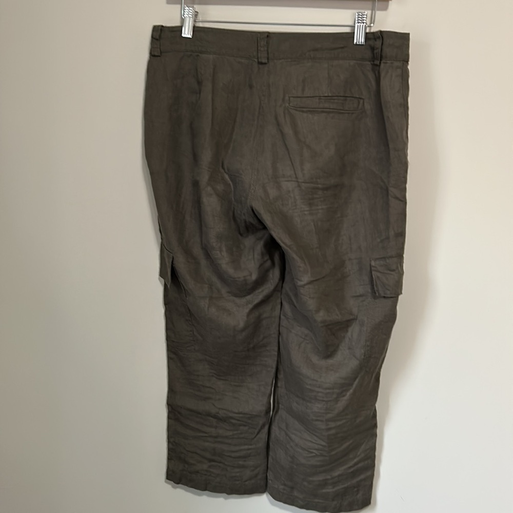 EILEEN FISHER Pant Organic Linen Surplus Cropped Cargo Pants Olive Green Sz 6 - Picture 6 of 15